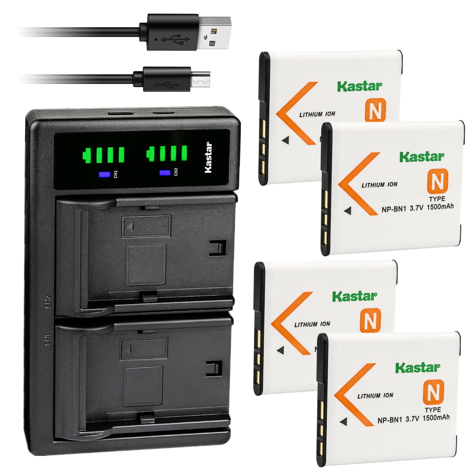 Kastar 4-Pack NP-BN1 Battery and LTD2 USB Charger Replacement for Sony Cyber-shot DSC-TX10 Cyber-shot DSC-TX20 Cyber-shot DSC-TX30 Cyber-shot DSC-TX55 Cyber-shot DSC-TX66 Cyber-shot DSC-TX100V