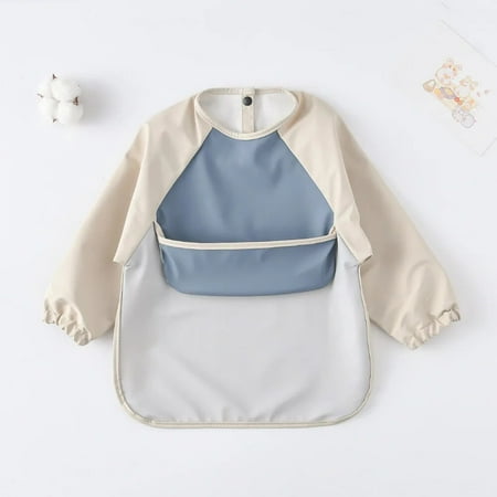 Kids Baby Long Sleeved PU Bibs Children Toddler Art Crafts Waterproof Mealtime Protection Washable Easy Clean Smock Boys Girls M style 1