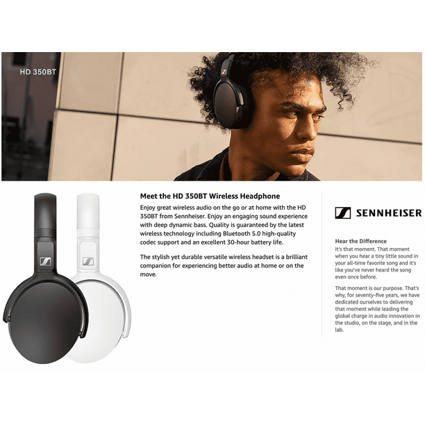 Sennheiser HD 350BT Bluetooth 5.0 Wireless Headphone 30-Hour Battery Life  USB-C Fast Charging Virtual