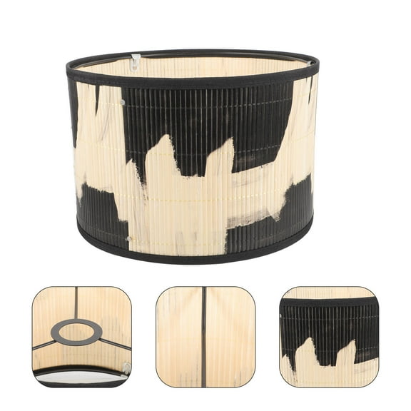 FONDOTIN Black Bamboo Lamp Shade Unique Vintage Style for Decoration Hanging Pendant Light 12.5 x 12.5 x 10 Inches