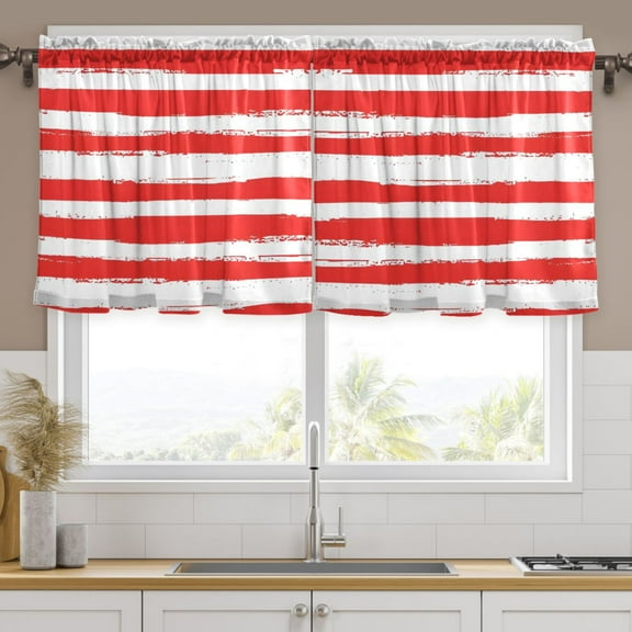 Ryvnso Red and White Stripes Curtains Sets Short Curtain Rod Pocket Half Window Cafe Farmhouse Tier 2 Panels 57"W x 24"L