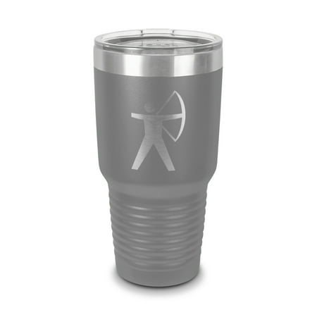 

Archer Tumbler 30 oz - Laser Engraved w/ Clear Lid - Stainless Steel - Vacuum Insulated - Double Walled - Travel Mug - archery logo man with bow and arrow sports athletic - Gray