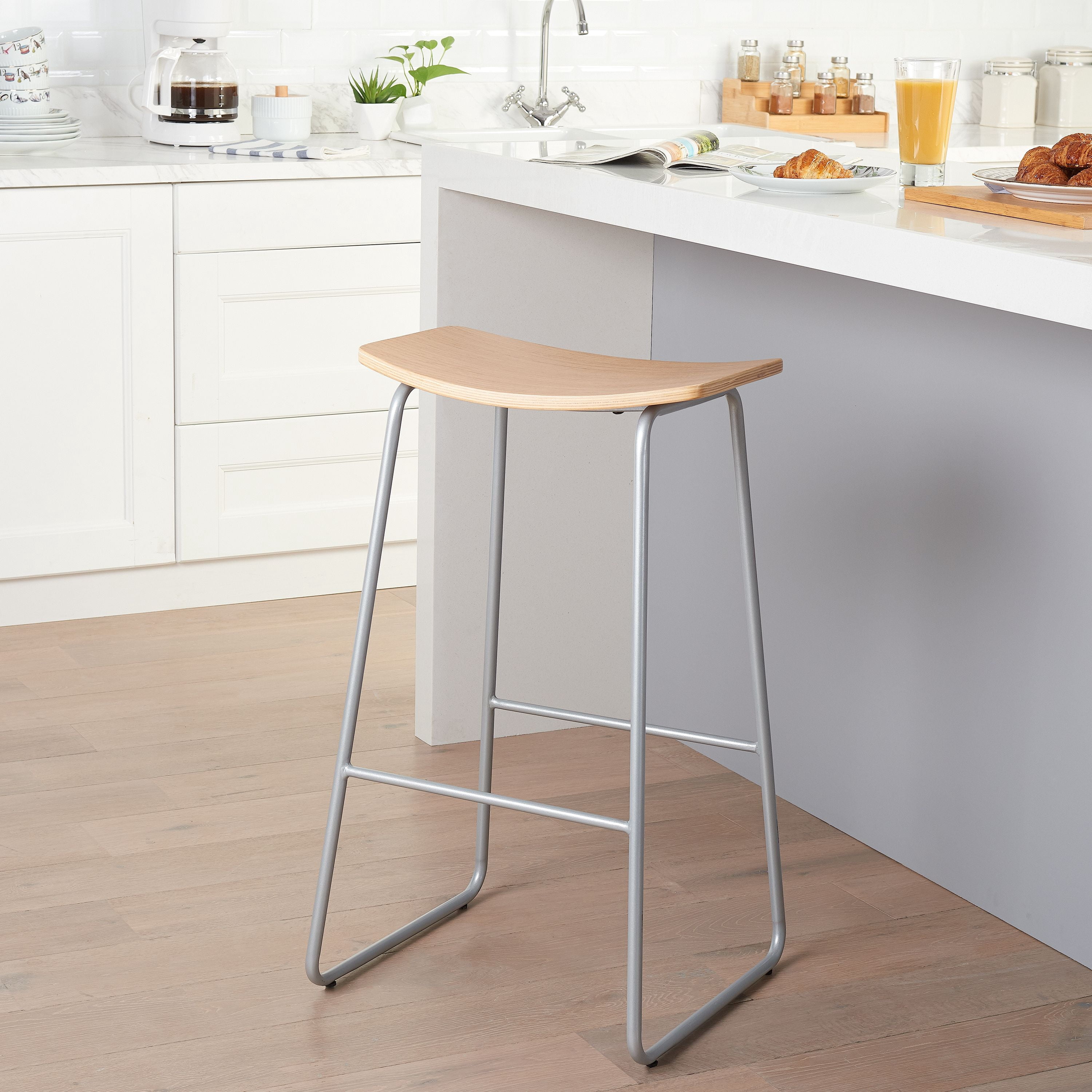 Mainstays Metal Frame Backless Bar Stools, Set of 2, Natural Wood