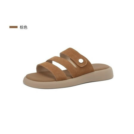 

Ruoji Thick Bottom Slip Slippers 2024 New Summer One-word Solid Color Round Head Fashion Women‘s Casual Slippers