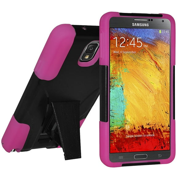 Premium Dual Layer Hybrid Hard Case Soft Rubber Silicone Skin Cover for Samsung GALAXY Note 3 SM-N900, Samsung GALAXY Note 3 SM-N9005 - Black/Hot Pink