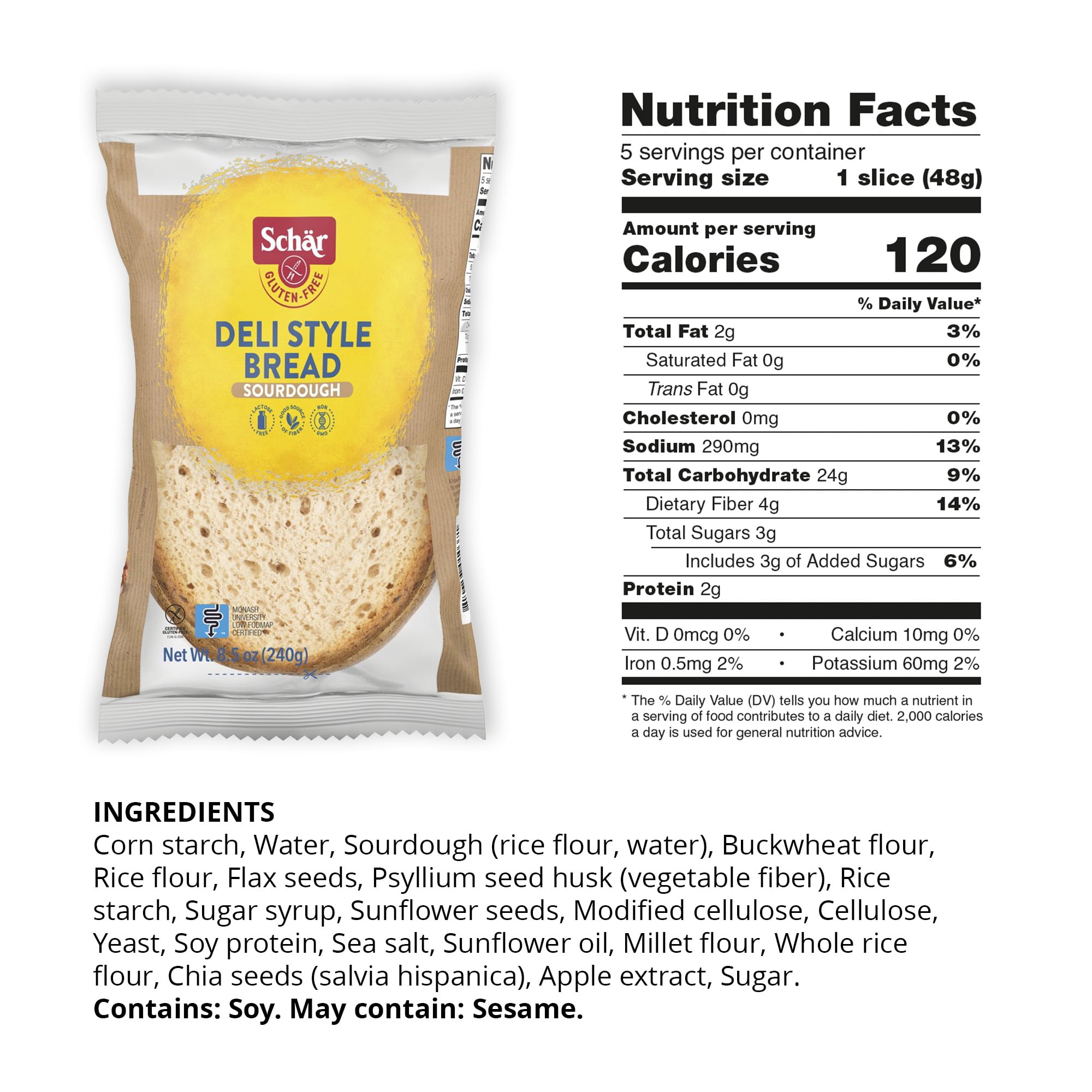 (4 pack) Schar Gluten Free Deli Style Sourdough Bread, Regular, Shelf-Stable, 8.5 oz