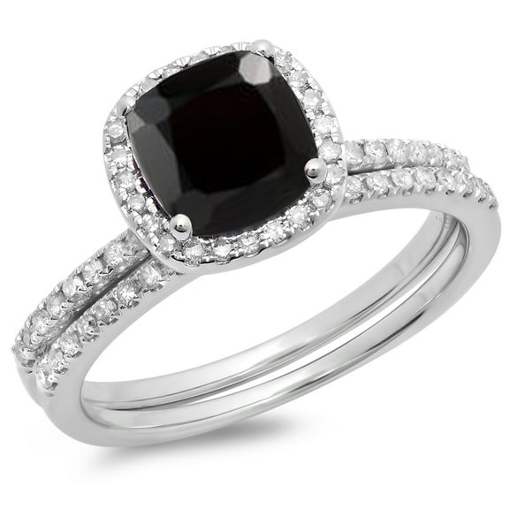 Dazzlingrock Collection 10K Black Sapphire & White Diamond Bridal Engagement Ring Set, White Gold, Size 6.5