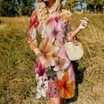 thumbnail image 3 of Vibrant Tropical Flower Bouquet Blooms Dress Summer Dresses Woman Street Style Big Size Casual Dress, 3 of 9