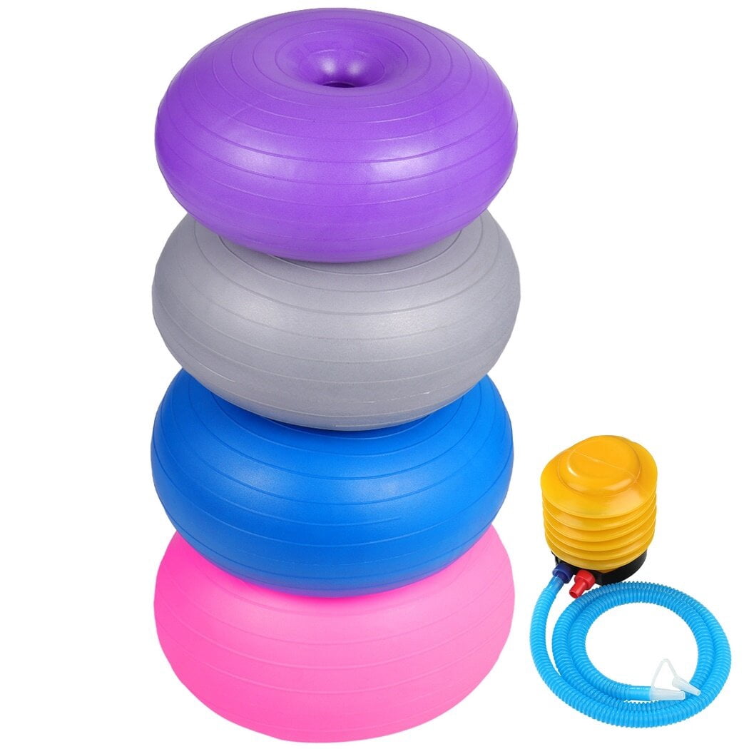 4 PCS Flexible Donut Ball Chairs, Classroom Elementary Yoga Ball Chairs, Inflatable Yoga Balls Office Chairs, Stability Balance Trainer Balls with Inflator for Relax and Training
