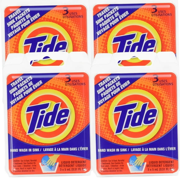 Detergente para ropa Tide Travel Sink, paquetes de 4 paquetes de 3