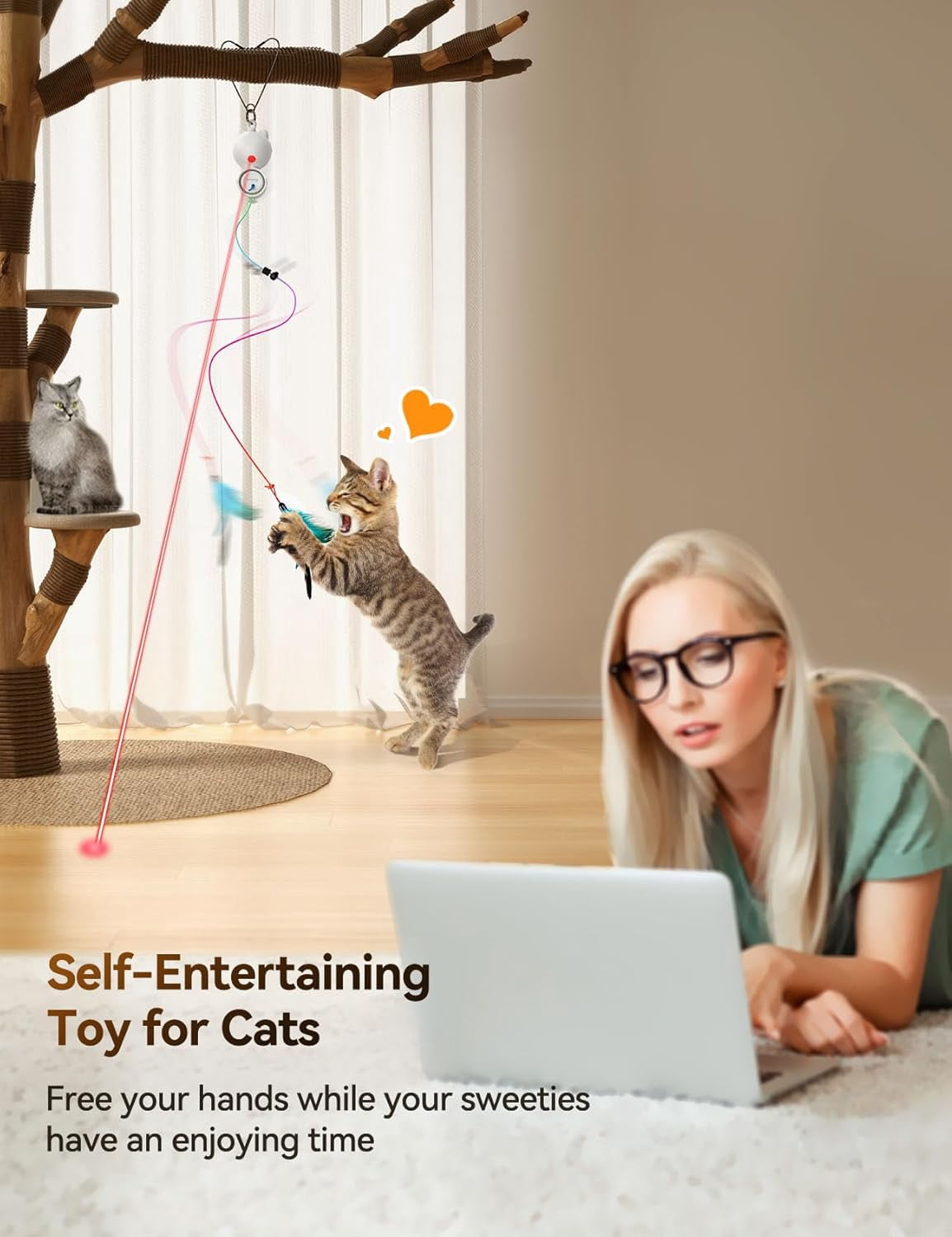 Laser Toys for Indoor s, Interactive Toy LED Light Hanging, s Wand Toy Feather, Feather & Mouse for Bored Adult Kitten Exercise, White