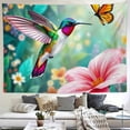 thumbnail image 2 of RKSupls Spring Tapestry Wall Art, Hummingbird with Pink Flower Hanging Tapestry Decoration for Happy New Year Bedroom, Living Room, Dorm, Apartment Hallway Home Decor,90*60in, 2 of 5