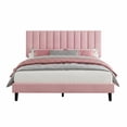 thumbnail image 1 of Estructura de cama con plataforma tapizada en gamuza y cabecero acolchado ajustable, soporte resistente, antideslizante y silencioso, no requiere somier, fácil de armar - Tamaño individual, rosa, 1 of 8