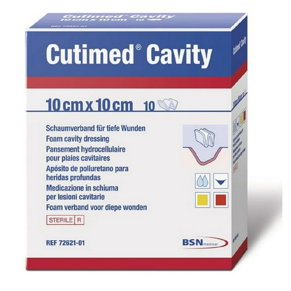 BSN Medical Cutimed Cavity Foam Bandage, 10 cm x 10 cm (4 in x 4 in), Box of 10
