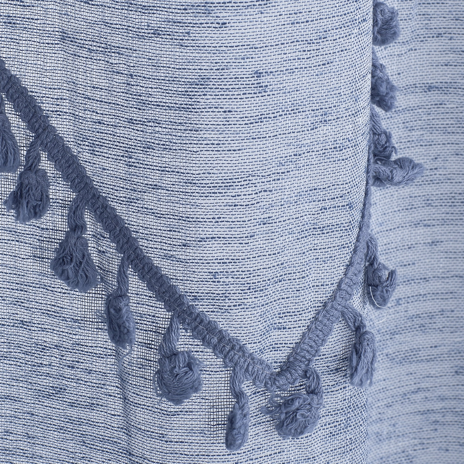 Dainty Home Natural Tassels 3D Tassels Design Linen Look 70" x 72" Shower Curtain in Denim Blue