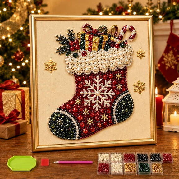 DIY Christmas Pearl Diamond Painting Art Kit with Frame, Christmas Pearl (B-1)