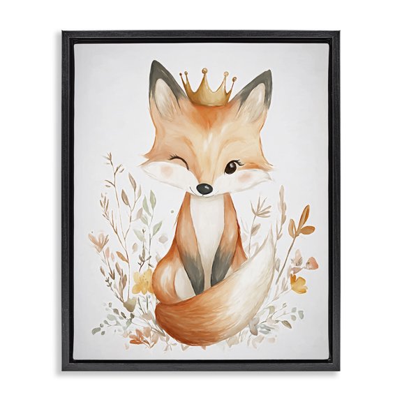 Stupell Industries Farmhouse Crowned Baby Fox Black Floating Frame Canvas Art, 17 x 21, by Ramona Murdock