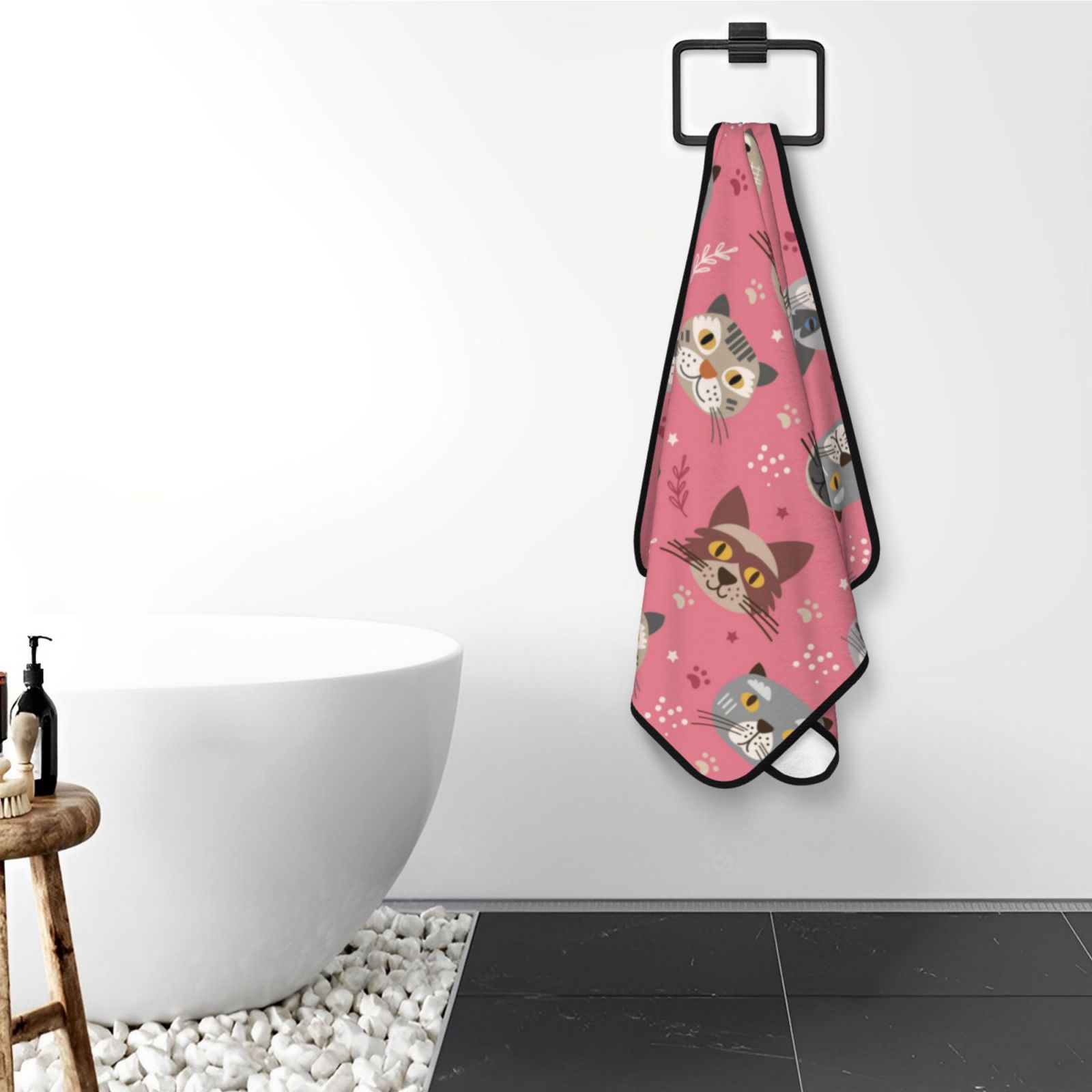 Cotton Bath Towels for Bathroom - Abstract Cute Cat Face Pink Microfiber Quick Dry Towels for Body Bath Sheets, Personalized Beach Towel, Soft Shower Towels for Travel Home Beach 27*55in