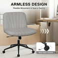thumbnail image 3 of Hoffree Cross Legged Office Chair with Wheels Armless Office Chair Fabric Padded Swivel Vanity Chair Criss Cross Chair Wide Seat Height Adjustable for Home Office, 3 of 9