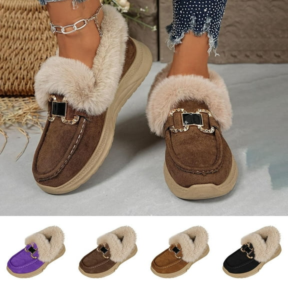 Miluxas Women's Moccasins Loafers Warm Plush Moccasins Flat Driving Shoes Round Toe Comfortable Business Casual Work Shoes Yellow 9.5(43)