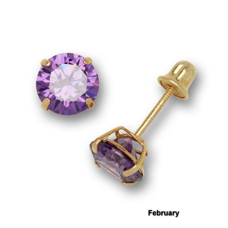 Jewelryweb Solid 14k Yellow Gold Heart Cubic Zirconia Stud Earrings - 4mm, 5mm, 6mm Sizes