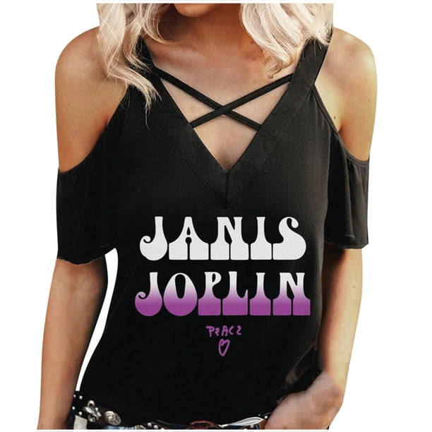 Camiseta con hombros descubiertos y hombros descubiertos con estampado de manga corta y cuello abierto para mujer Pompotops lopia996792