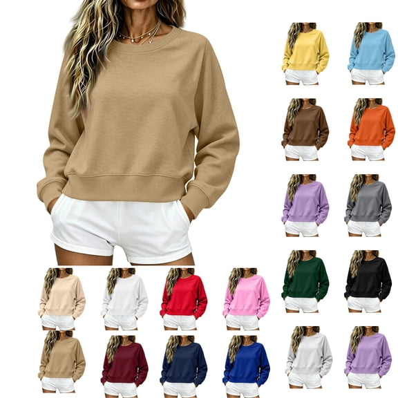Cropped Sweatshirts for Women Long Sleeve Crop Tops Crewneck Pullover Sweat Shirts