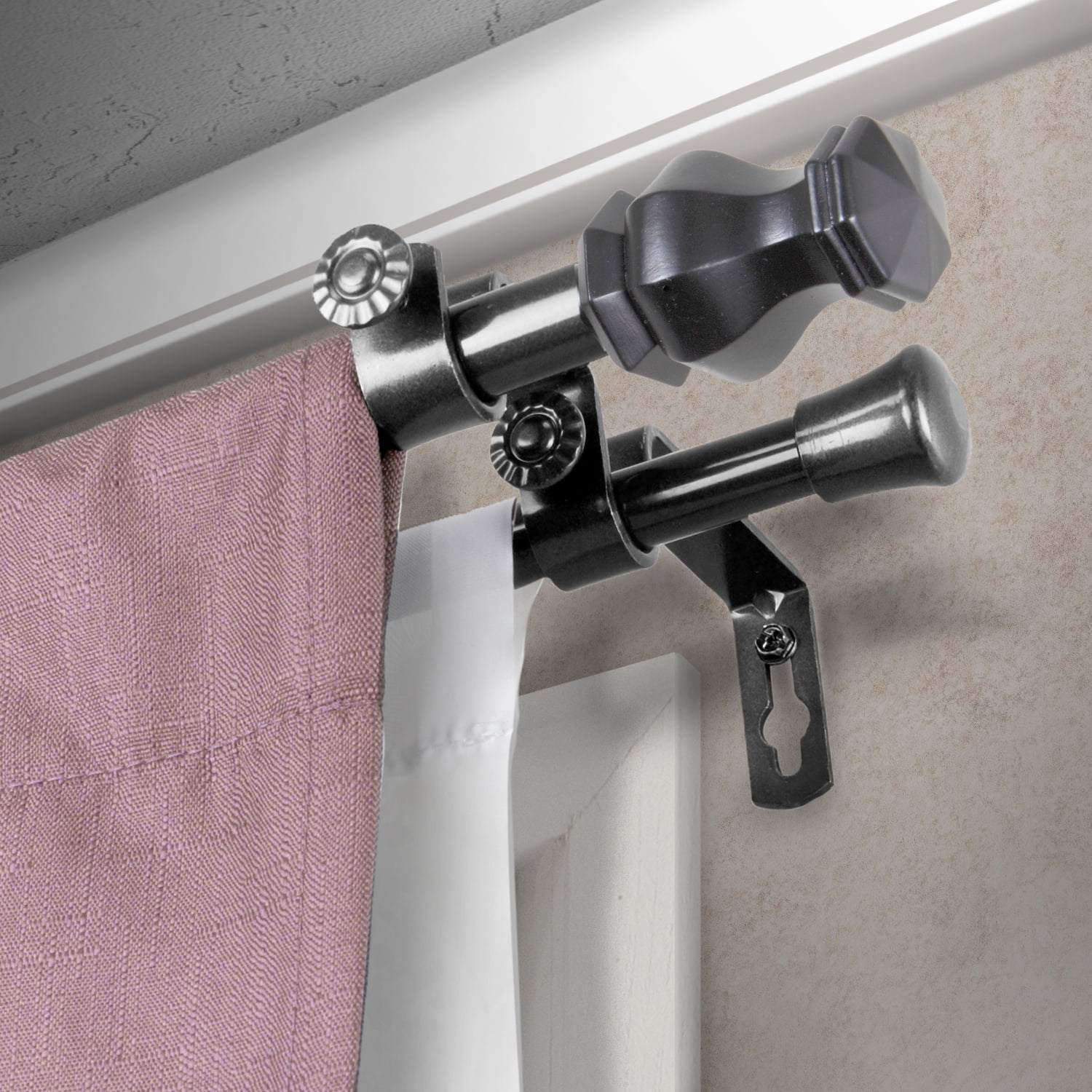 Central Design Products Steel 0.62" Modern Double Curtain Rod, Black
