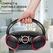 singing wood Portable CD Player Boombox with AM FM Radio, Aux Line in, Headphone Jack, AC/Battery Powered (Red)