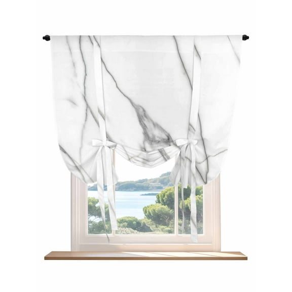 Marble White Tie Up Curtains for Windows 45 Inch Length Balloon Curtains Kitchen Adjustable Balloon Window Shade Ombre Grey Modern Minimalist Tie Up Valance Bathroom Curtain Window 52"x45"