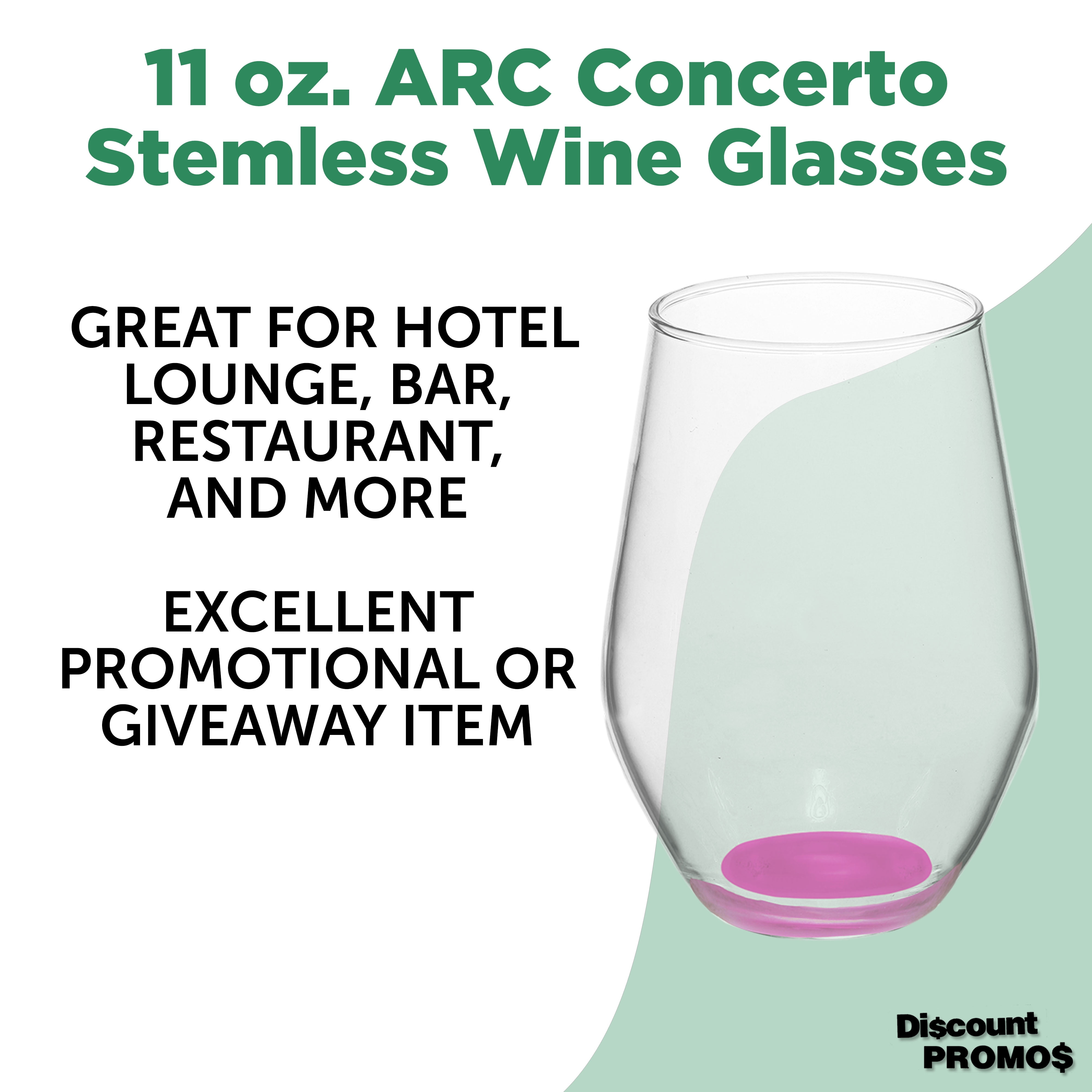Concerto Stemless Wine Glasses 11 oz. Set of 12, Bulk Pack - Restaurant Glassware, Perfect for Red Wine, White Wine or Cocktails - Pink