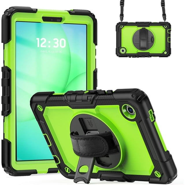 Funda para Samsung Galaxy Tab A11 de 8,7 pulgadas (2025) y Galaxy Tab A9 de 8,7 pulgadas (2023), resistente, a prueba de golpes, con soporte giratorio de 360° y correa de mano/bandolera