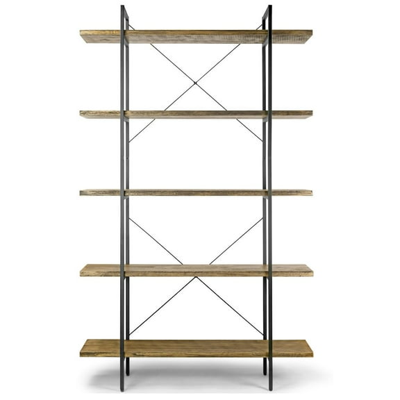 Amrit 84.5” Wood Shelf Metal Frame Etagere Bookcase Five-shelf Media Center