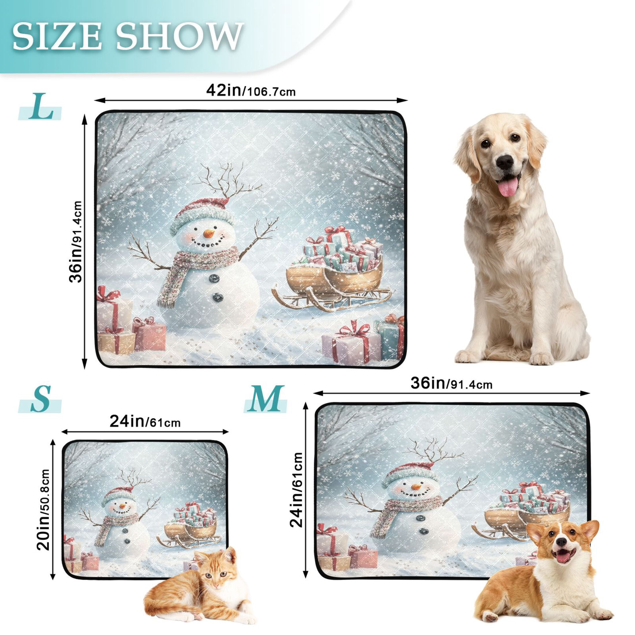 Qxltty Snowman Next To A Sleigh Full Of Presents Cat litter Pads Pet Set of 3 Diaper Mats Center Anti-leakage Layer Absorbent Soft and Comfortable