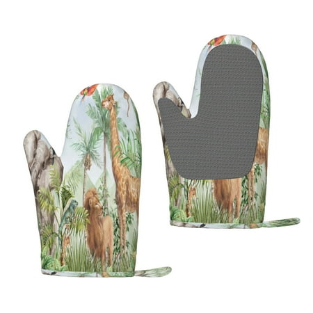 

Matuu Watercolor African Animals Wildlife for Silicone Oven Gloves Heat Resistant Grilling Gloves Non-Slip Silicone Oven Mitt Great for Grilling Kitchen and Cooking