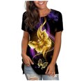 thumbnail image 2 of Puntoco - Blusa de manga corta con estampado digital de mariposa y cuello redondo para mujer Puntoco Puntoco-8345, 2 of 4
