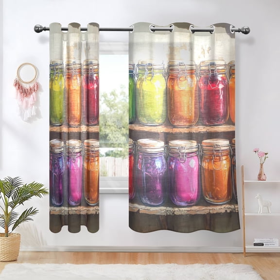 Jam Jars Blackout Curtains 63 inch Length 2 Panels Window Decoration Curtains for Bedroom Living Room