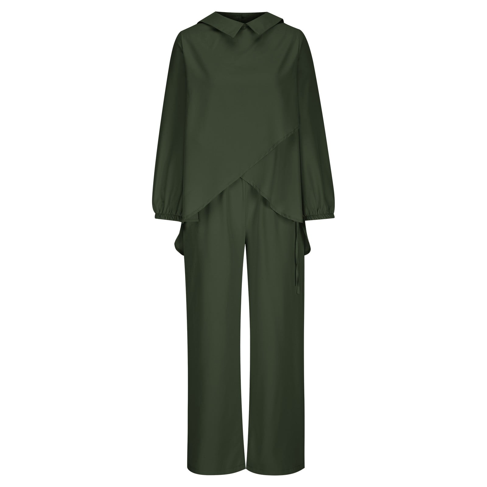Womens Plus Size Loungewear Sets S-5X Casual Long Sleeve Shirts Wide Leg Pants 2 Piece Loose Solid Comfort Going Out Pant Suits Outfits