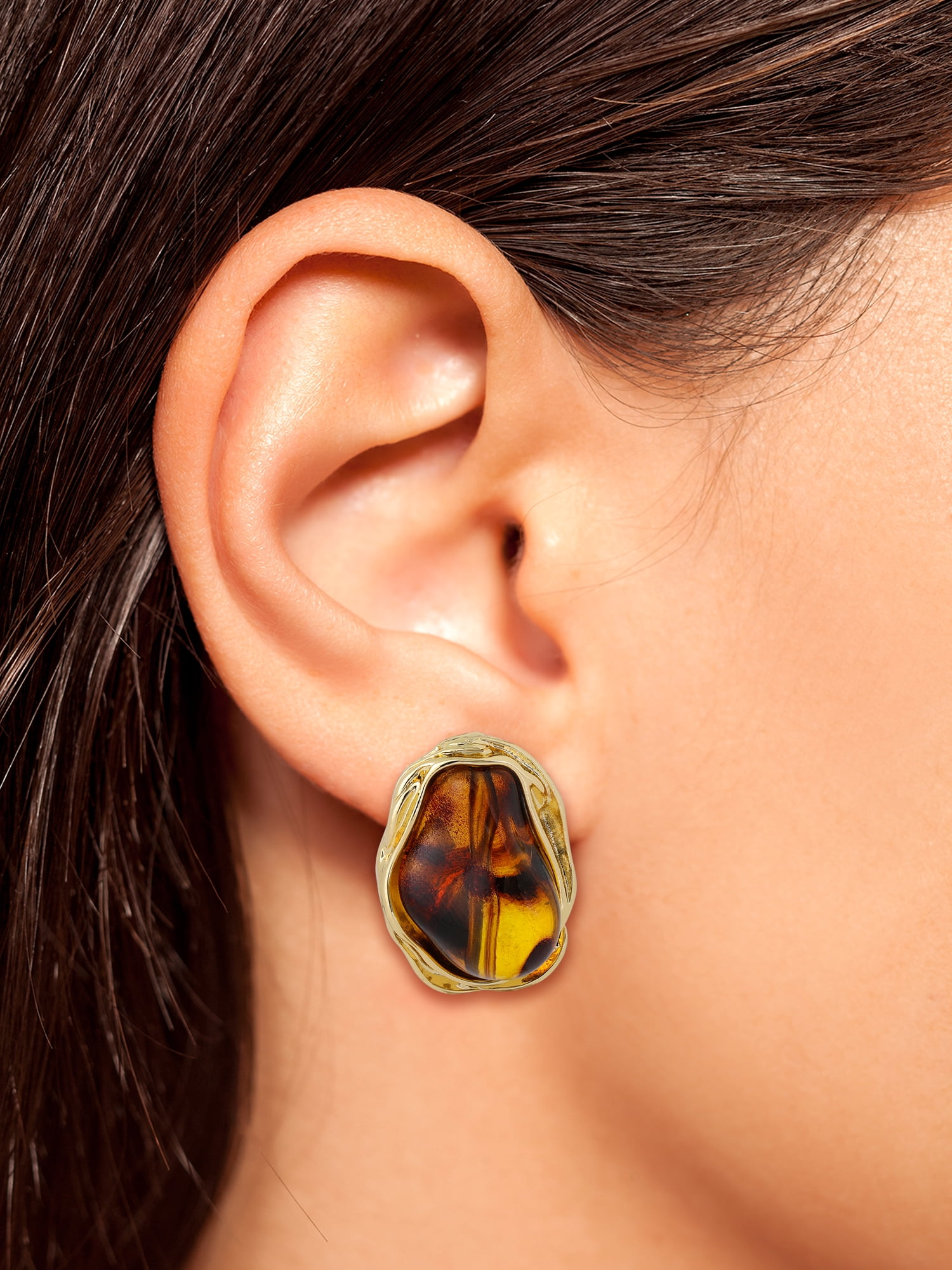 Jessica Simpson Women's Fashion Drop Earrings with Brown Stone Accents