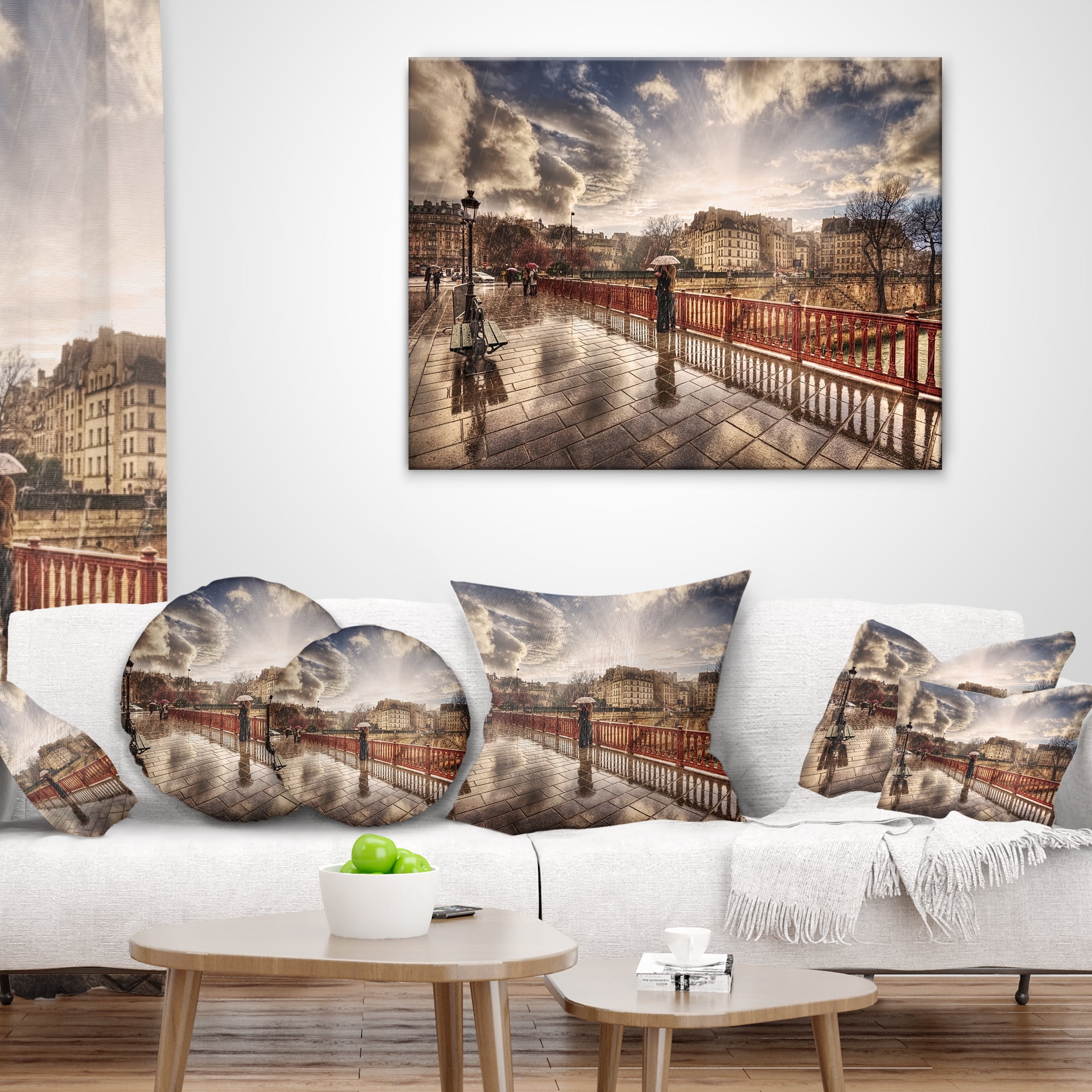 Designart Bridge in Rain - Landscape Photo Throw Pillow - 12x20