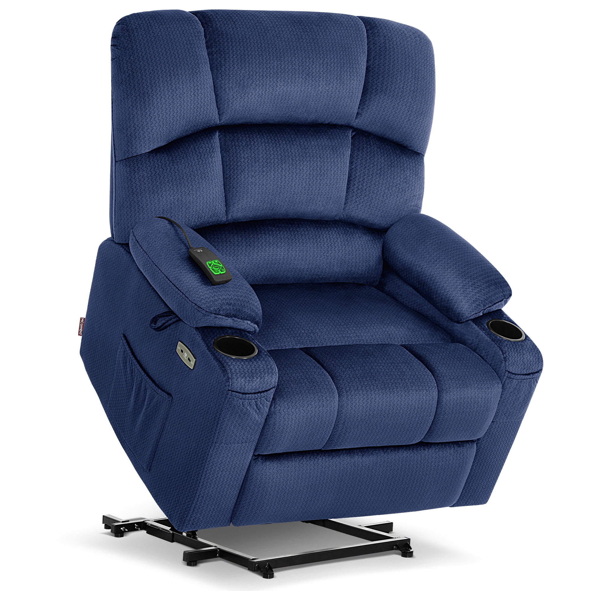 MCombo Oversized Lay Flat Power Lift Recliner with 27.2'' Wide Seat for Bariatric Elderly, Infinite Position, Fabric(Medium-Wide, Navy Blue)