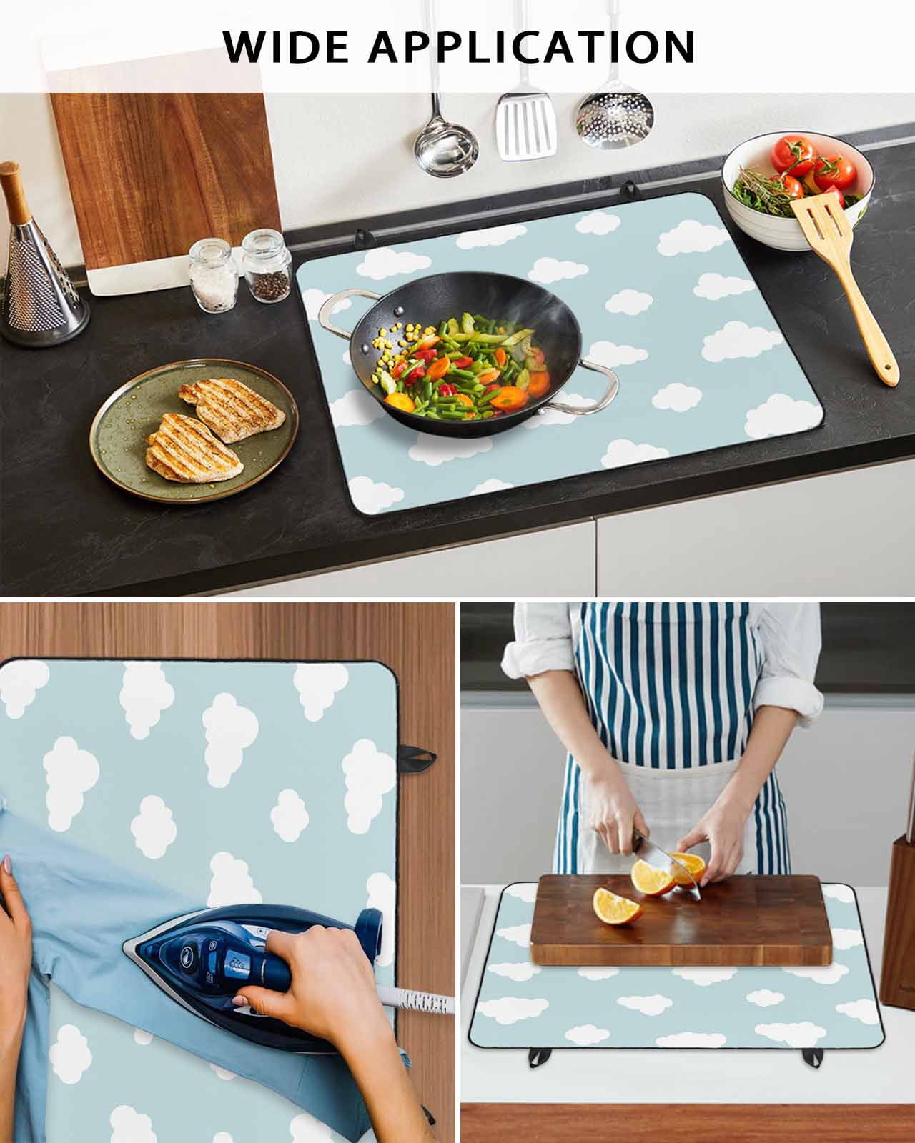 nqOlkjepod Large Induction Cooktop Protector Mat 36"x21", Clouds Stove Top Covers for Electric Stove, Cartoon Blue Sky Minimalist Aesthetic Decorative Stove Burner Cover Mats, Glass Top Stove Cover