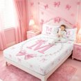 thumbnail image 3 of meiyoeat Chic Bow Tie Bed Sheets For Bowknot Girls,Pink Initial Letter M Full Size Sheets For Kids,4-Piece, 3 of 6