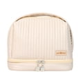 thumbnail image 1 of Neceser de piel sintética para maquillaje, bolsa de almacenamiento de cosméticos, neceser de viaje portátil para artículos de aseo. Beige, 1 of 9