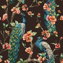 MuralsPrint Bournie Watercolor Peacocks Peel and Stick Wallpaper - 10'ft H x 24''inch W