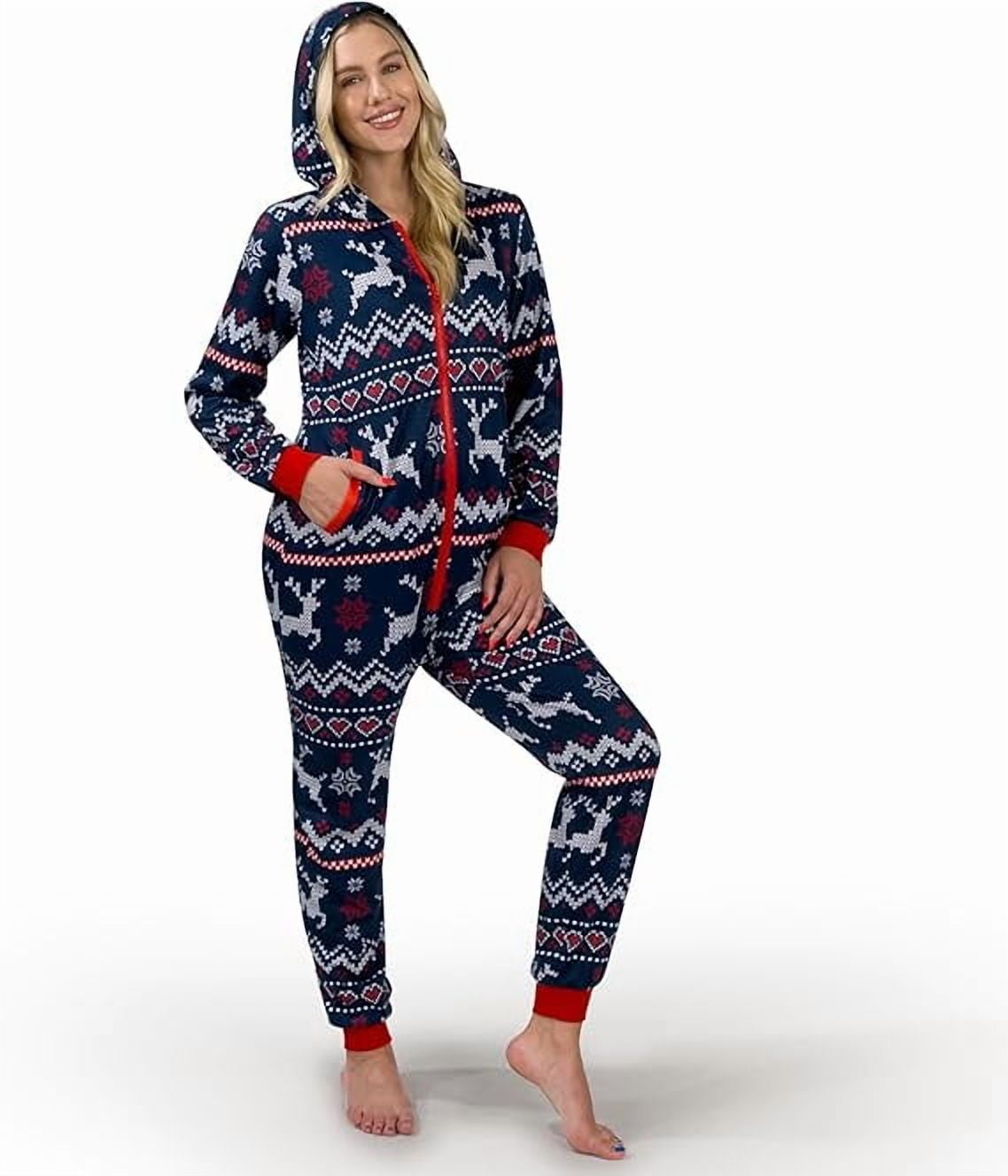 Joyfy Women's Christmas Pajamas, Adult Fleece Plaid Hoodie Full Zip Women's Pajamas, Women's Holiday Pajamas