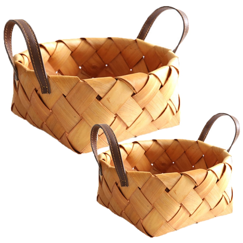 Baywell 2 Pack Small Wooden Decorative Woodchip Basket With Handles