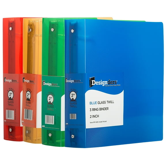 JAM Paper Plastic 2 Inch Binders, 3 Metal Rings, Assorted, 4 Per Pack