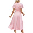 thumbnail image 4 of Birdeem Robe Midi Longue Décontractée d'Été pour Femmes à Manches Courtes Col en V Unie Aguichant Fluide, 4 of 12