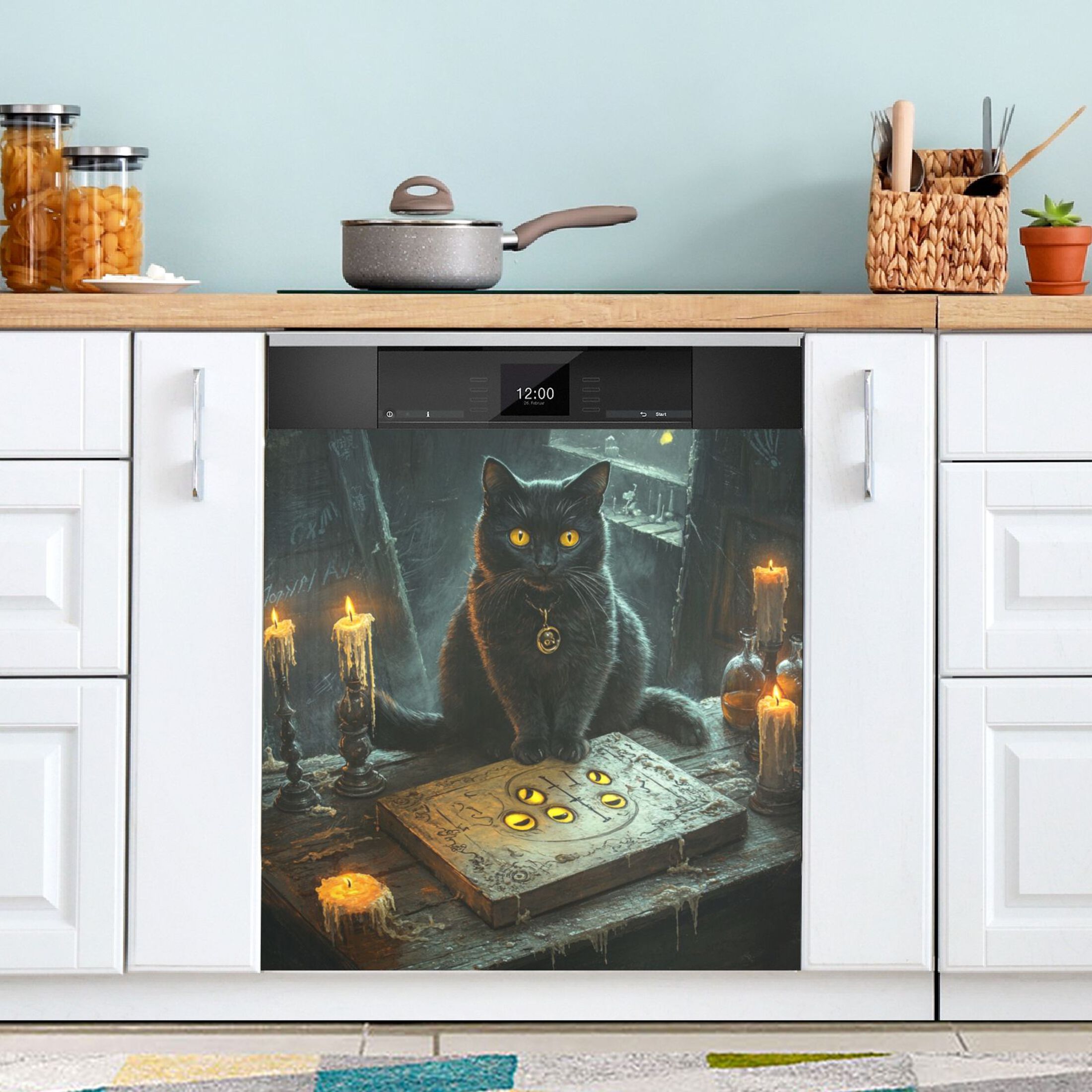Dishwasher Magnetic Sticker 23x26 Inch Refrigerator Magnetic Sticker Washing Machine Magnetic Sticker Kitchen Panel Magnetic Sticker Home Decor Classical Black Cat